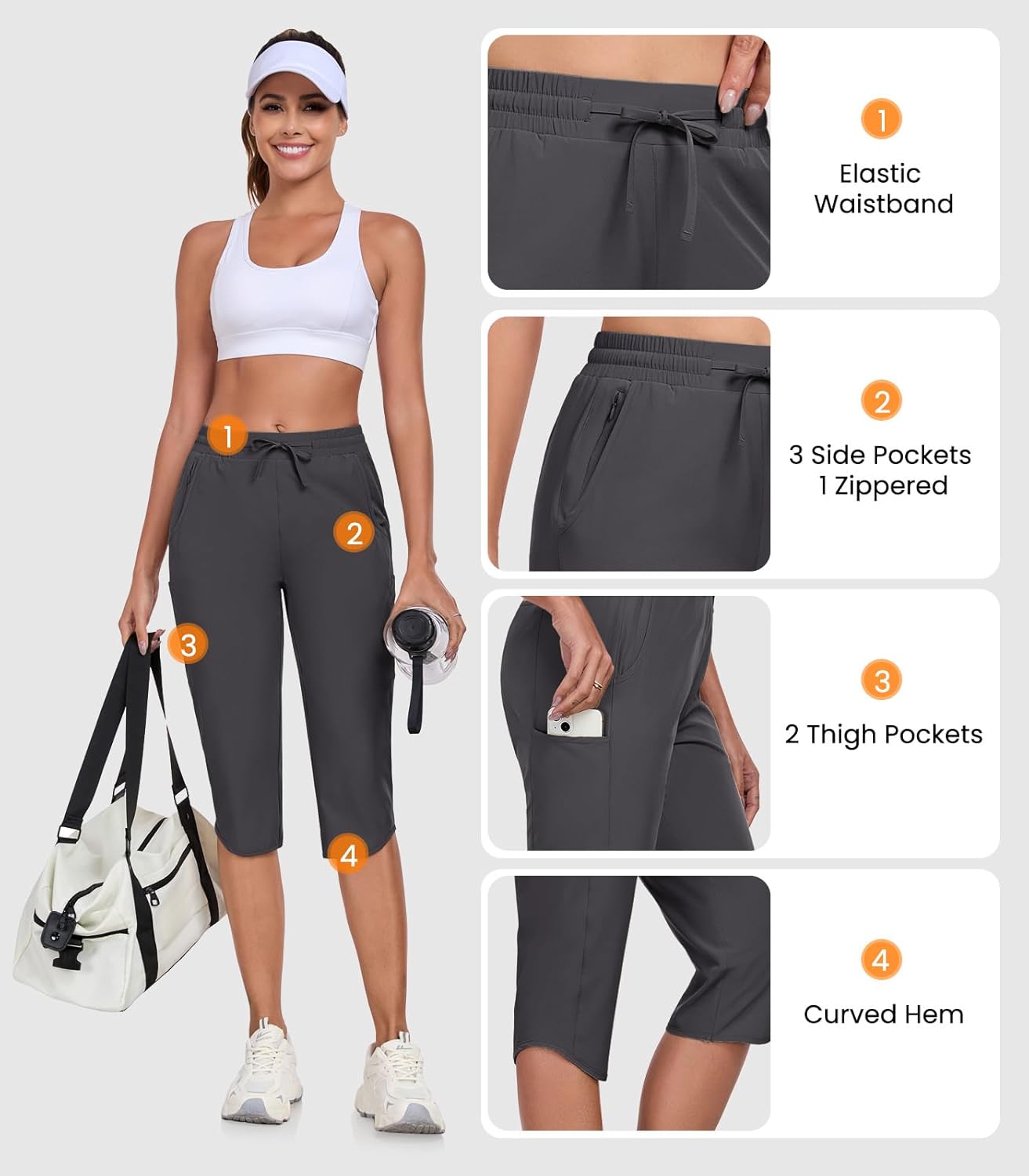 GymBrave Women's Capri Pants with 6 Pockets Quick Dry Lightweight Cargo Hiking Capris Outdoor Casual Travel - Image 5