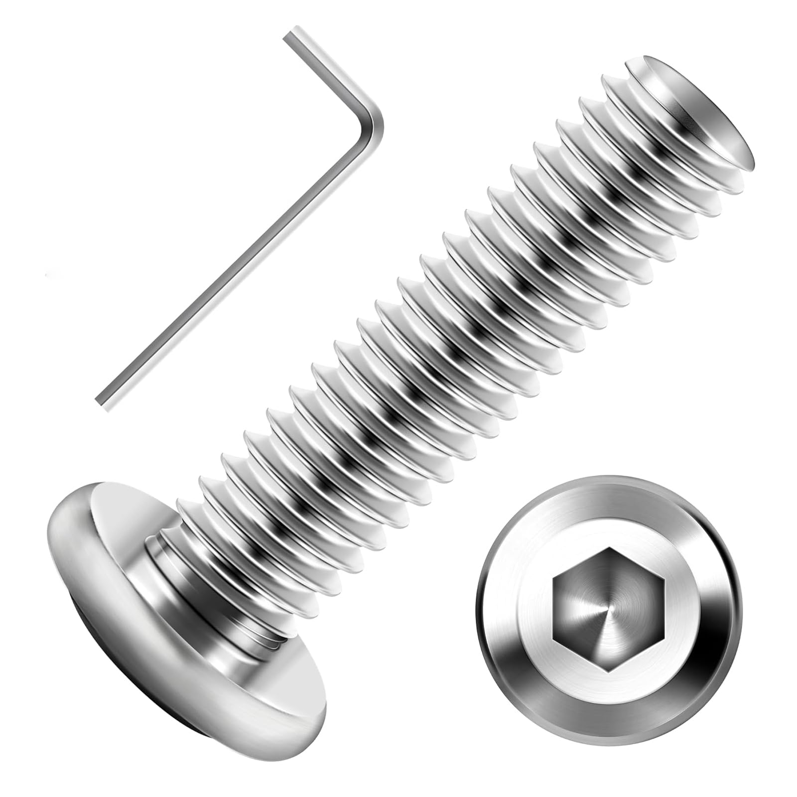 20 Stück Flachkopfschrauben M6 x 18 mm Innensechskant Antrieb M6 Schrauben Edelstahl A2 V2A Vollgewinde mit Innensechskantschlussel