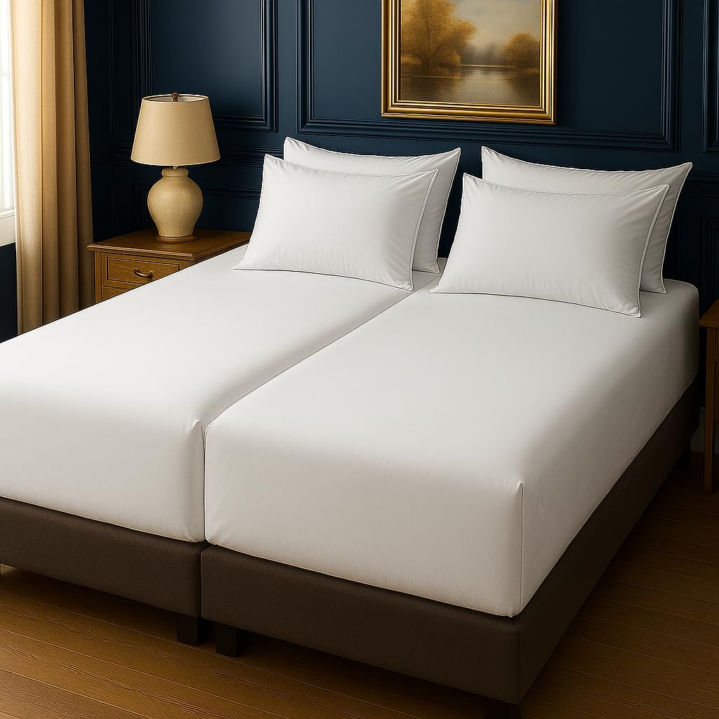 Degrees of Comfort Split King Sheet Set – 5 Piece Deep Pocket Sheets with Coolmax Moisture-Wicking Microfiber, Dual Fitted Sheets, Wrinkle Resistant, White