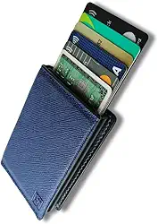 Carteira Porta Cartões Masculina Couro PU ATNI Safira RFID antifurto Fecho Magnético Cinta Elástica Antiqueda Porta CNH Rígido Caixa Presentear Exclusiva Design Moderno Segurança Luxo High Performance