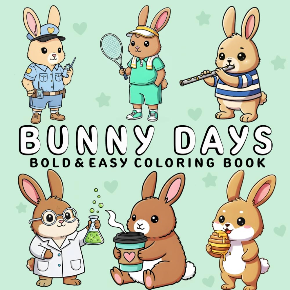 Bunny Days: Bold and Easy Bunny Coloring Pages for Relaxation and Stress Relief for Teens and Adults