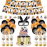 Anime Birthday Party Supplies, Anime Birthday Decoration Including Cupcake Toppers, Balloons, Big Cake Topper, Happy Birthday Banner, Headband, 50 Stickers For Kids And Anime Fans