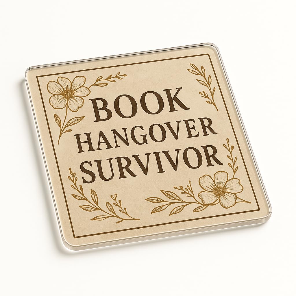 The Plum Penguin Book Hangover Acrylic Coaster Gift For Book Lovers - Dark Academia And Cozy Cottagecore Design, Survivor Quote