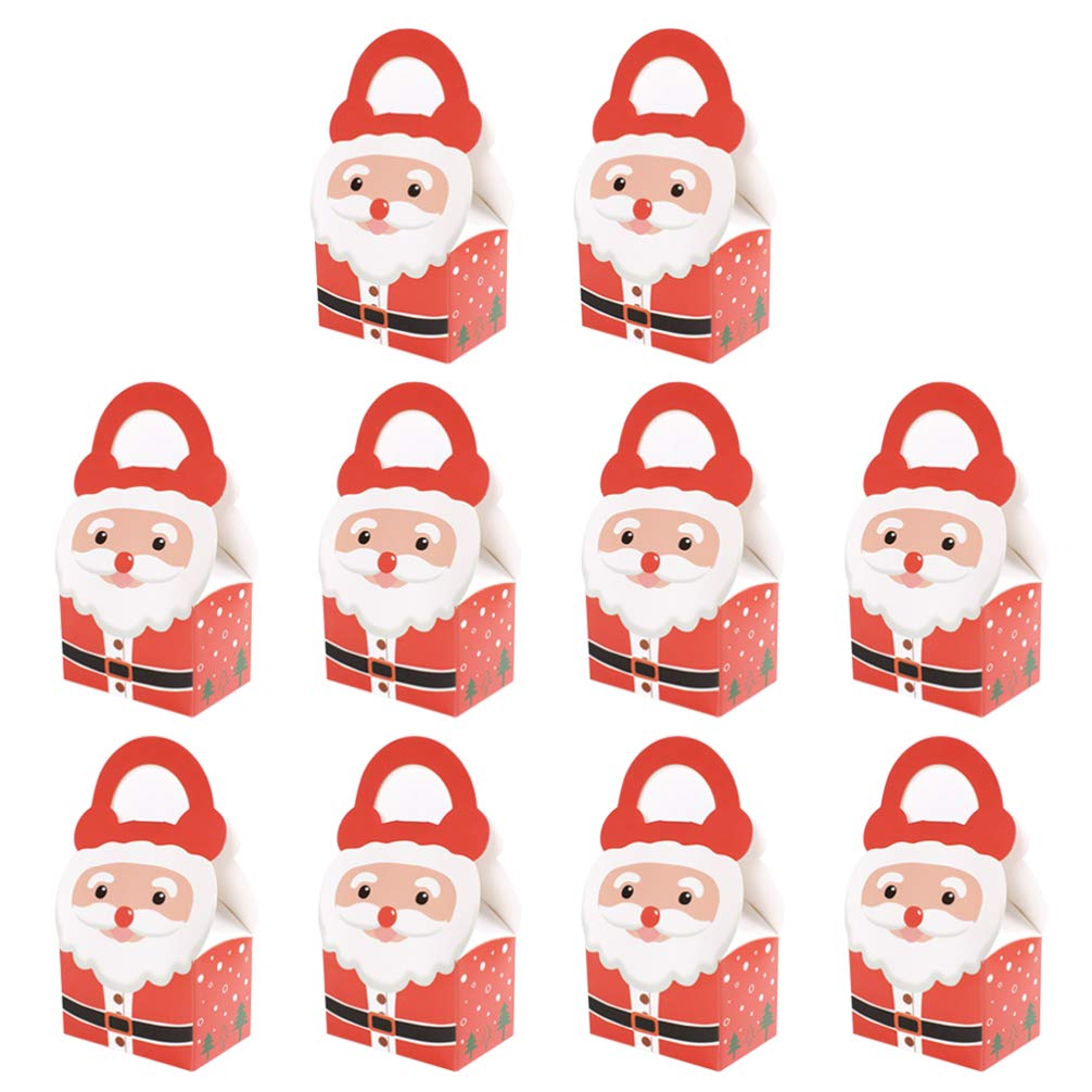 Nuobesty Red 10Pcs Treat Boxes With Handle Santa Boxes For Candy Cookie Biscuit Chocolate Cake Christmas Party Favor