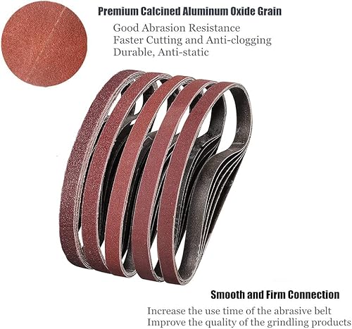 Miniatura 3 de NADUSEP Cinturones de lijado de 12 x 18 pulgadas, 30 correas abrasivas de repuesto de óxido de aluminio para lijadora de banda de aire, 5 de cada