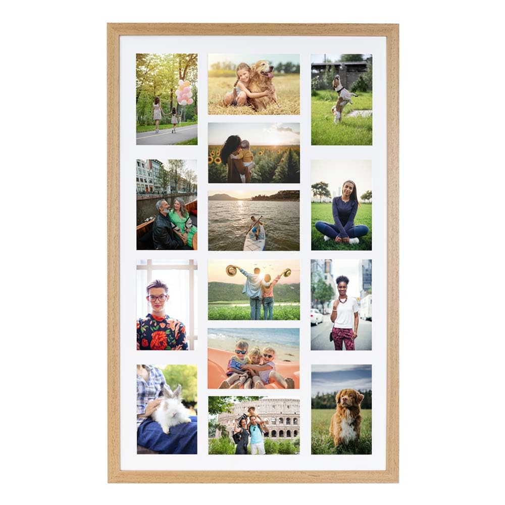 Boldon Framing Oak Photo Frames Multiple Pictures Collage Photo Frame For 14 6X4 Photos -Large Multi Picture Frames For Wall Hanging - Neatly Display Lots Of Photos In One Picture Frame