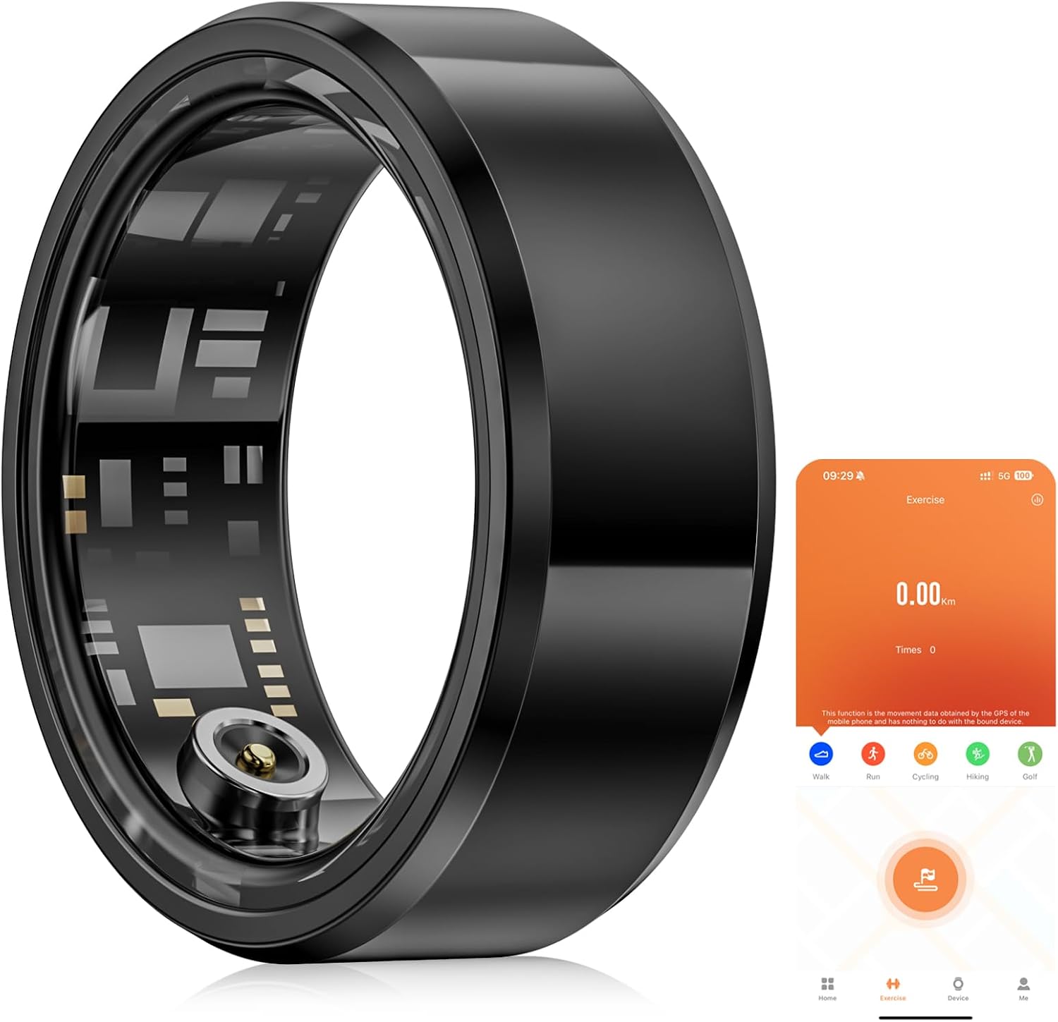 Smart Ring Health Fitness Tracker for Man, IP68 Waterproof Bluetooth Sleep Monitor, Fashionable Sport Smart Rings Black US8