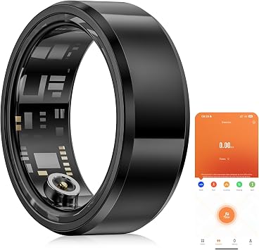Smart Ring Health Fitness Tracker for Man, IP68 Waterproof Bluetooth Sleep Monitor, Fashionable Sport Smart Rings Black US8