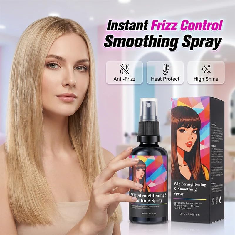 Wig Straightening & Smoothing Spray, Wig Care Products, Wigs Leave-In Conditioner Spray – Detangles, Smooths & Refreshes – Lightweight, Frizz Reducing,Non-Greasy Formula for Daily Us (Smoothing(50ml))
