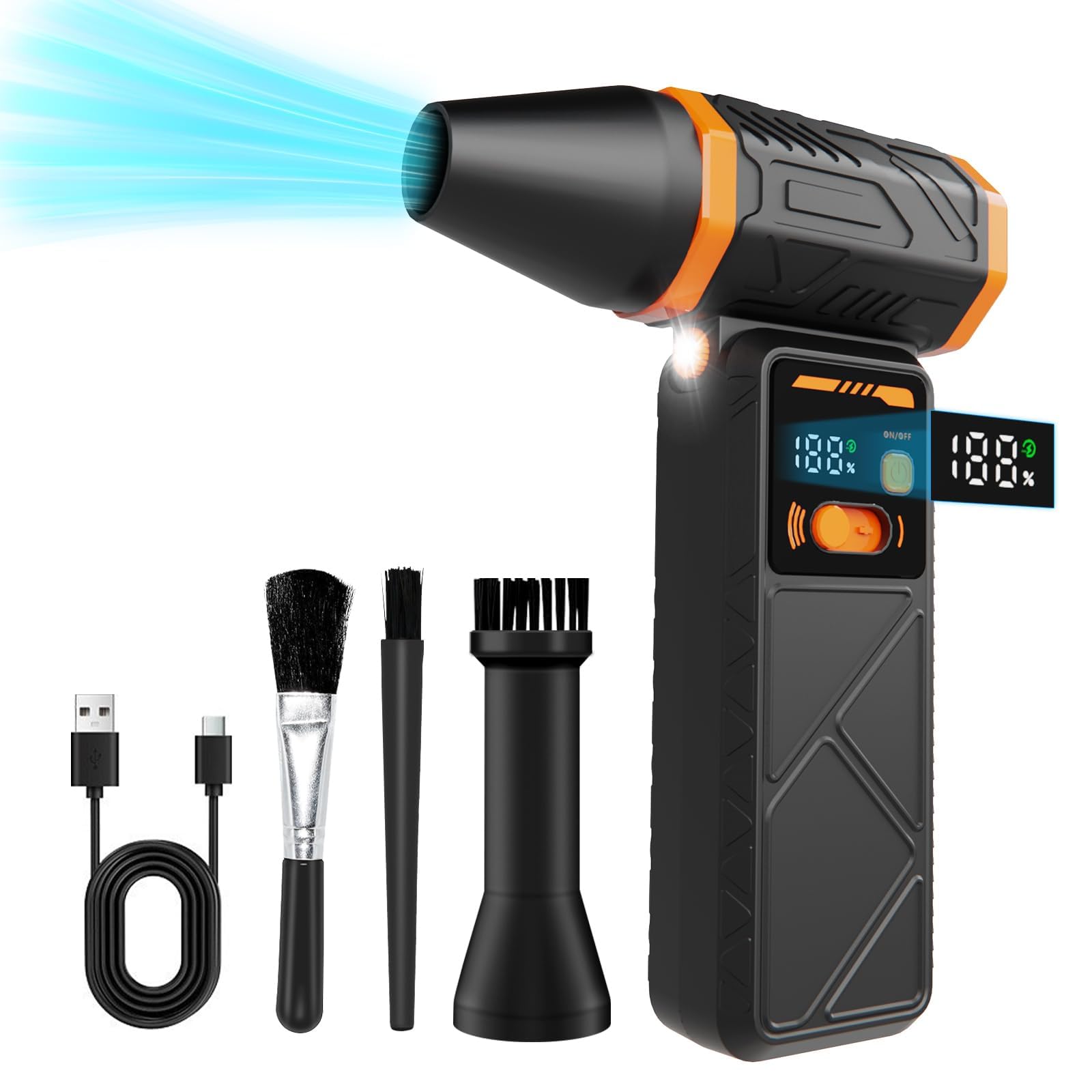 Plumero de Aire Eléctrico Inalámbrico de 210000 rpm, Mini Soplador de Polvo Potente con Luz LED, 100 Velocidades Ajustables, 8000mAh para Computadora, Teclado, Casa