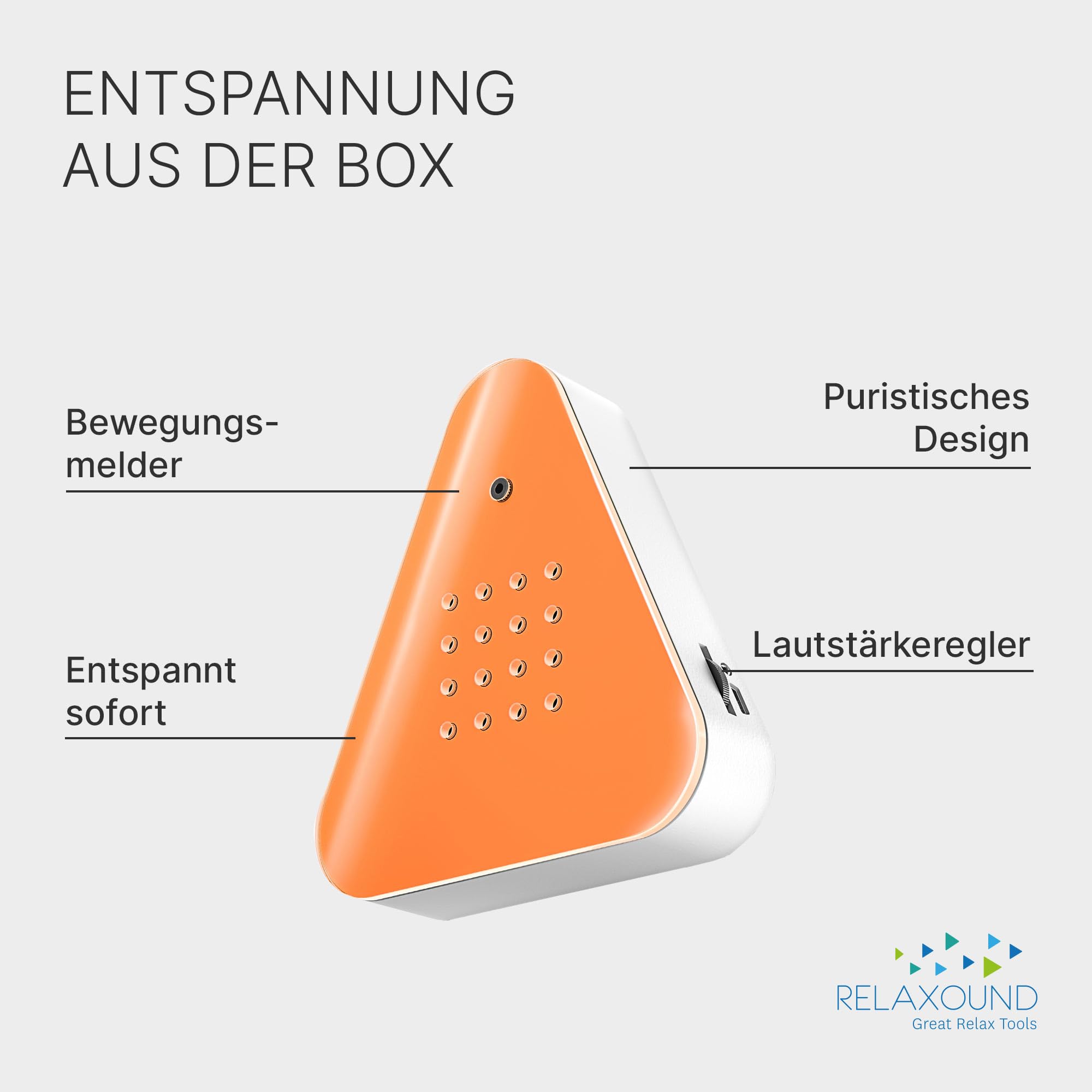 RELAXOUND ORIGINAL Lakesidebox "Orange" – Moderne Naturgeräusche Box – Entspannende Waldsee-Atmo – Bewegungsmelder mit Sound – Naturgeräusche Soundbox