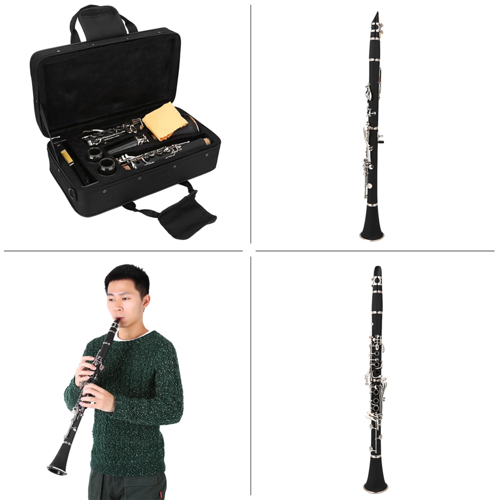 CHICIRIS Clarinete de Baquelita Exquisito de 17 Teclas Tono Suave para Bandas de Música y Músicos Cañas Incluidas Paño de Limpieza Diseño Elegante para Entusiastas de la Música