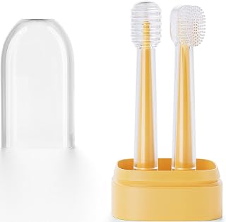 Baby Toothbrush, Infant to Toddler Toothbrush, Kids First Toothbrush Set(1 Toothbrush + 1 Tongue Brush), Soft Silicone Massaging Toothbrush for Sensitive Gums (Yellow)