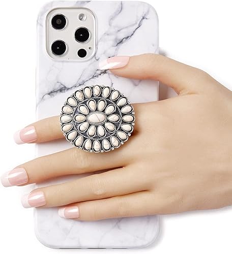 Soporte para teléfono de piedra de mármol blanco con agarre occidental turquesa