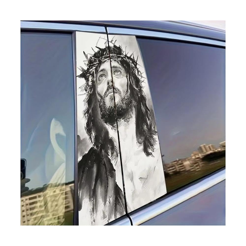 Decorative Items 2pcs Car Door Post Decals Jesus with Crown of Thorns Glossy Material Protective Film