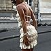 GOTHPICKUS Womens Y2K Boho Two Piece Skirt Set Pleated Ruffled Backless Sexy Crop Tank Tops Lace Up See Through Outfits (Beige,Medium)