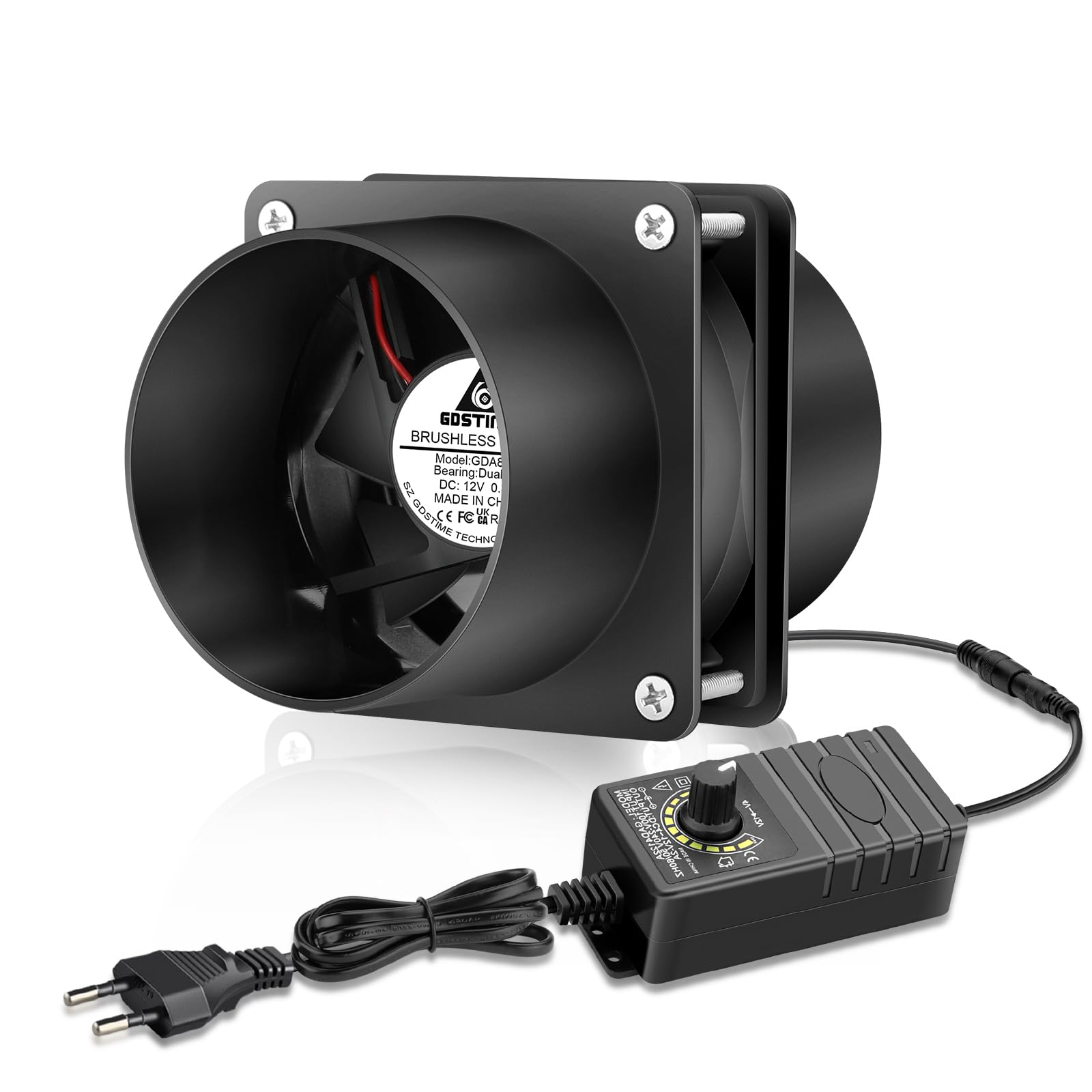 GDSTIME Ventilador de tubo 80 mm 12 V doble rodamiento de bolas control de velocidad