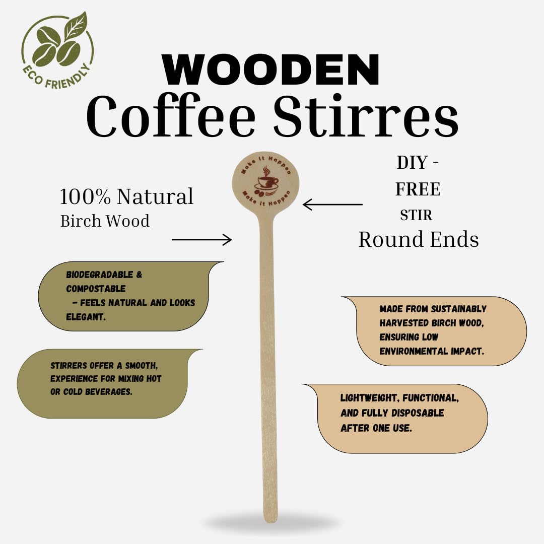Eco-Friendly Coffee Stir Sticks - 100 Pack -9 Eco-Friendly Coffee Stir Sticks - 100 Pack -9