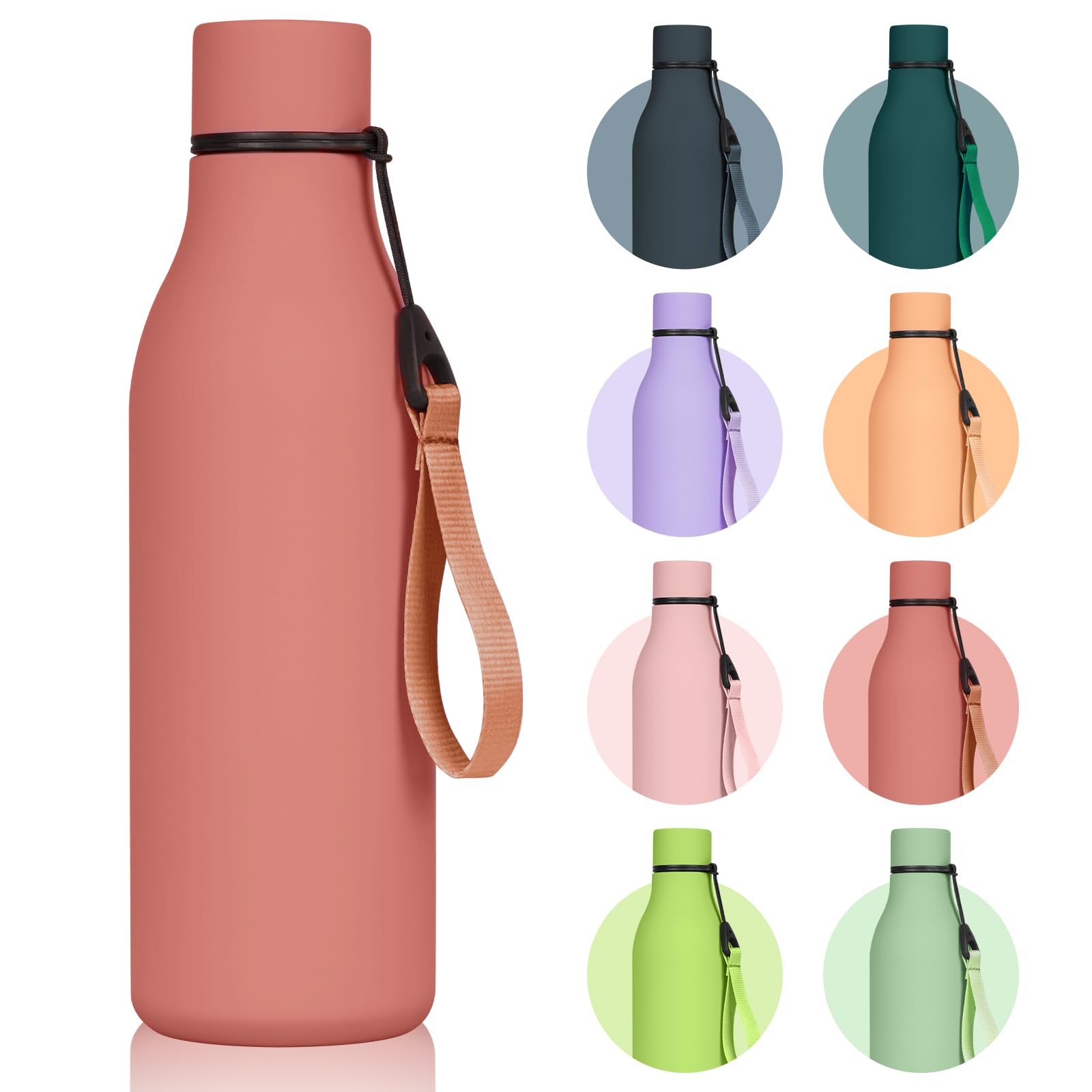 flintronic 550ml Water Bottles with Strap,Double Wall Vacuum Insulated Water Bottles Keeps Drinks Cold 24 Hrs/Hot 12 Hrs|Leak Proof|BPA Free,Stainless Steel Water Bottles for Gym,Hiking-Rouge Pink — image 1