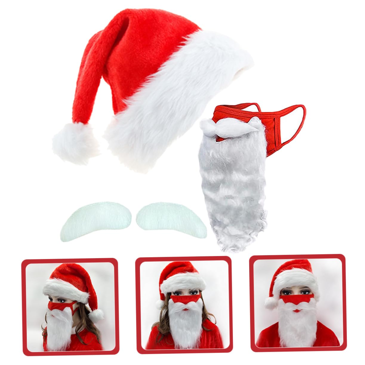 LIFKOME 5 Set Abito Natalizio Sopracciglio Finto Cappello Da Festa Di Natale Puntello Cosplay Di Babbo Natale Cappelli Di Accessorio Del Costume Di Babbo Poliestere Rosso