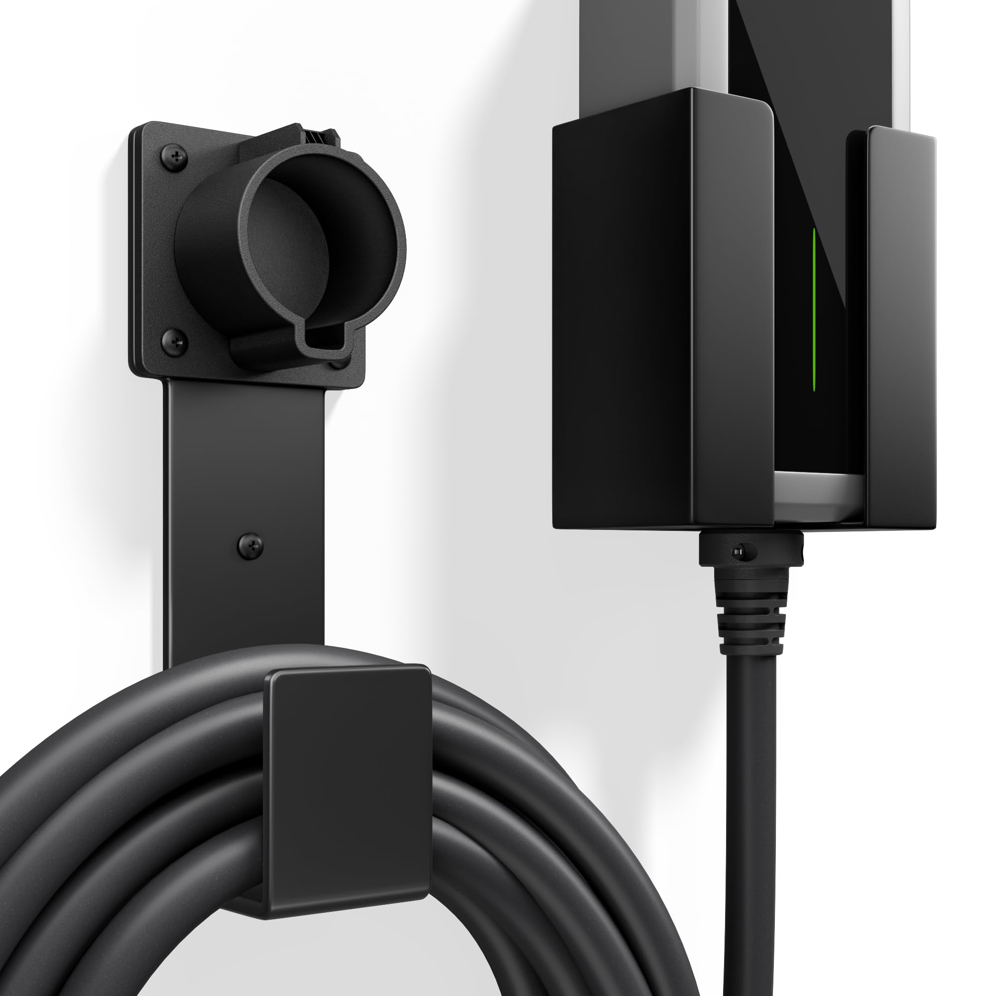 EV Charger Holder Wall Mount – J1772 Cable Organizer & Nozzle Holster with Storage Box for Electric Vehicle Charging