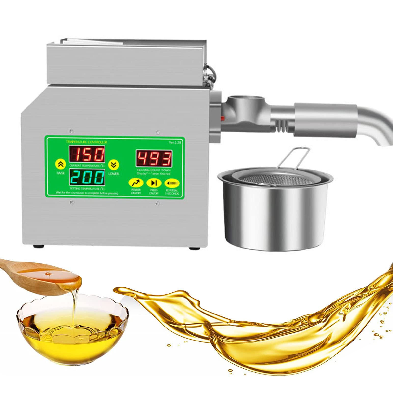 MYUYEE Home Automatic Oil Press Machine Nuts Seeds Oil Presser Pressing Machine Stainless Steel High Oil Extraction With Cold& Hot Press For Peanut/Soybean/Sesame
