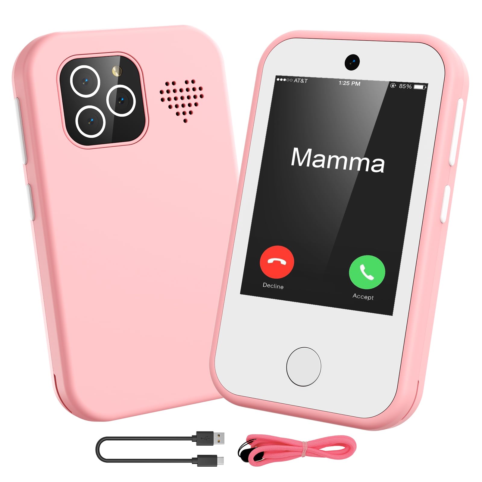 Telefono Bambini 4G Senza Contratto con Doppia Fotocamera | Display Touch da 2,8”, Fotocamera, Contapassi, Sveglia, Lettore MP3, Giochi Educativi, Smartphone bambini e bambine, Rosa