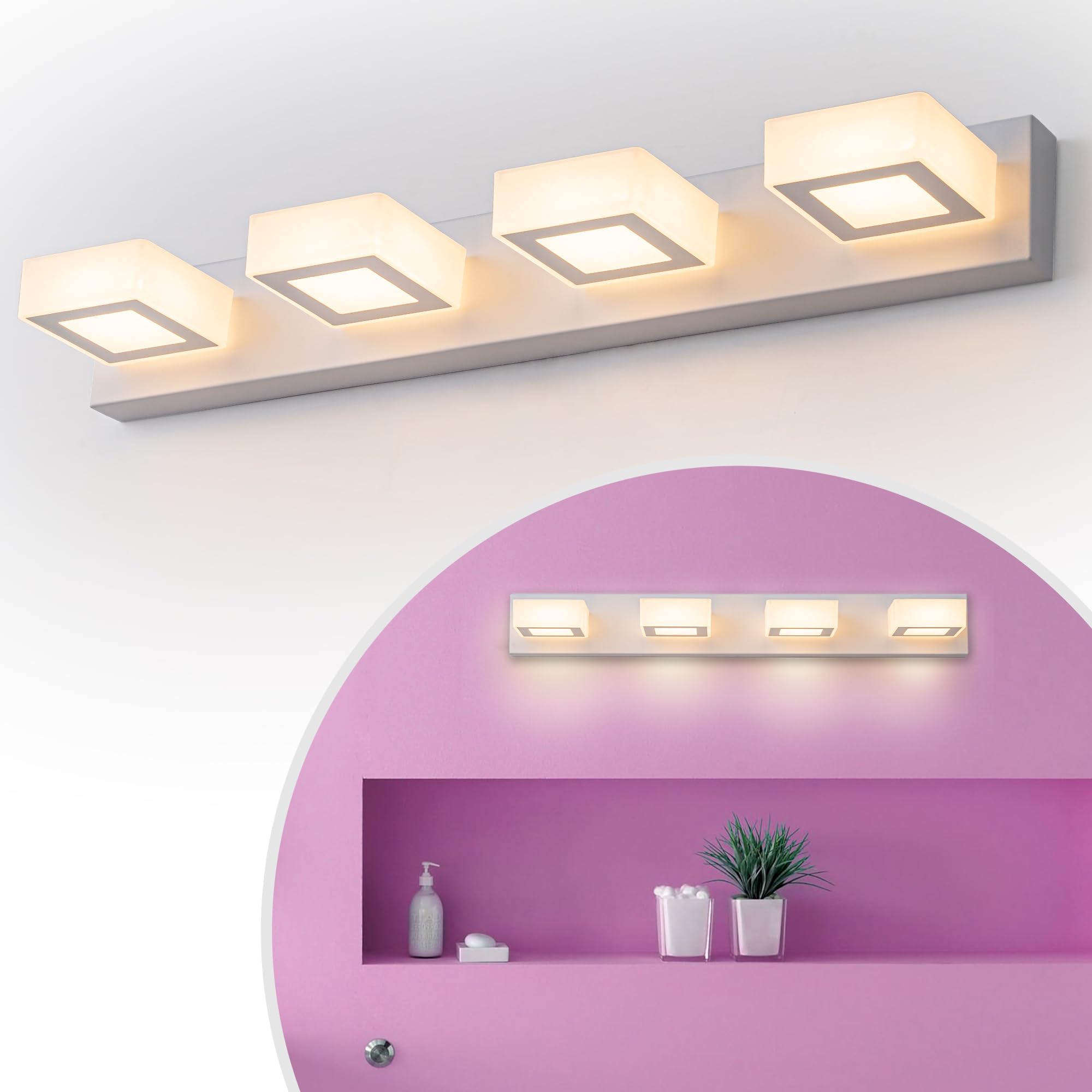 luz baño para espejo - aplique espejo baño Mirror Light, 60 cm, blanca, luz baño pared LED para baño, aplique baño, lampara pared para interiores, lámpara con luz cálida, 2700 Kelvin