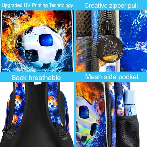Image of 17 inch Soccer Backpack for Boy, 3Pcs Football School Backpacks with Lunch Box, Kids Bookbag for Elementary Preschool Kindergarten(Blue)