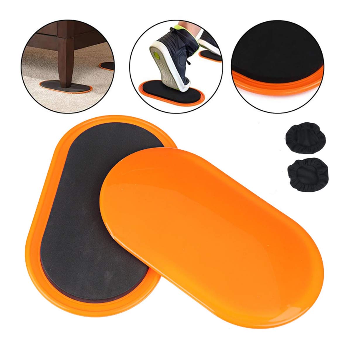 Meeyoo 2 Pack Exercise Sliders Discs, Dual Sided Oval Shape, Exercise Equipment for Home, Travel, Perfect for Abdominal and Core Workouts Fitness, Use on All Surfaces (Orange)