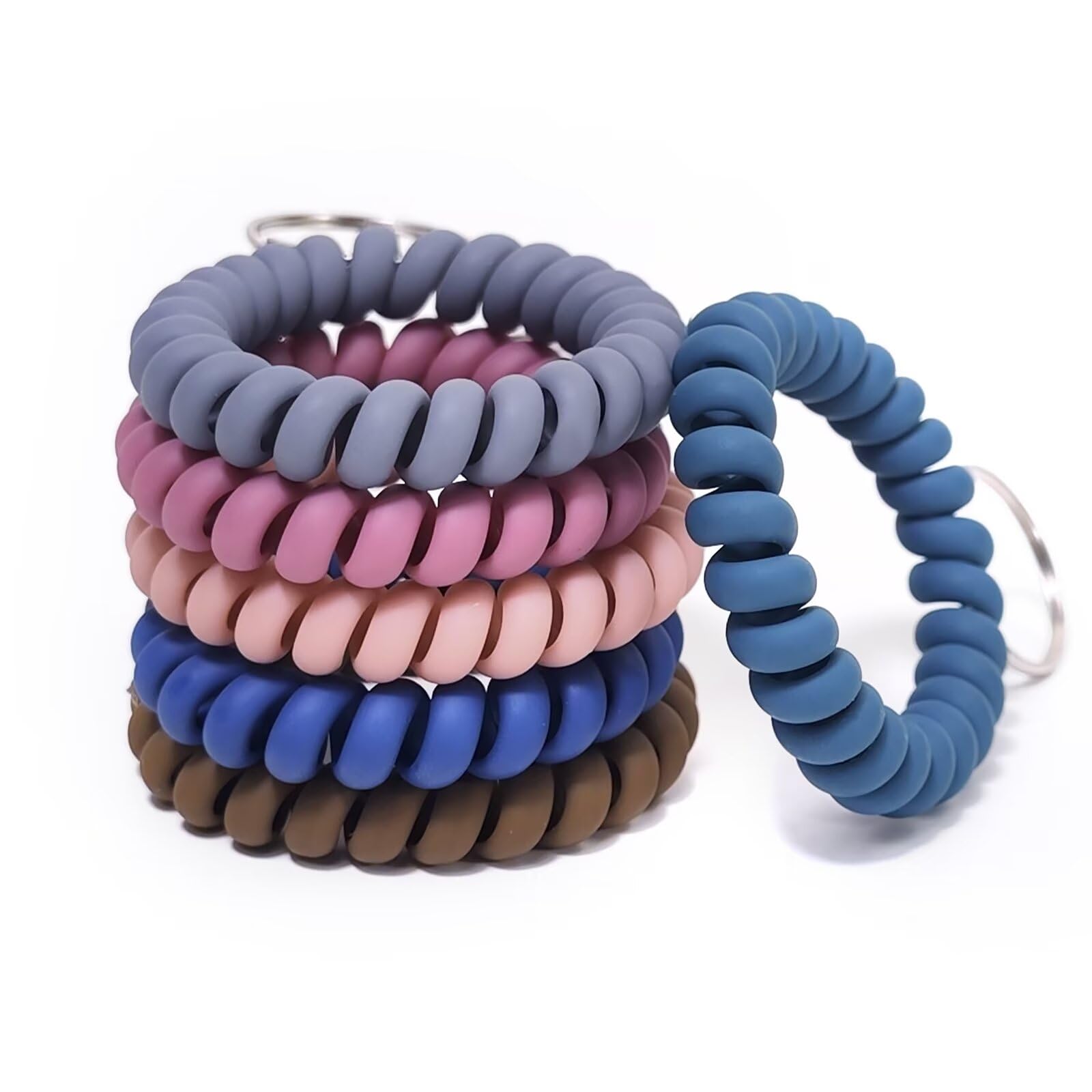 HFZRZFH 6-pack TPU Spiral Wristlet Keychain Bracelets - Stretchable Fit, Comfortable Wear, Multi-Color for Gym, Sauna, Pool, Outdoor Sports - Great as Hair Ties or Fashion Bracelets