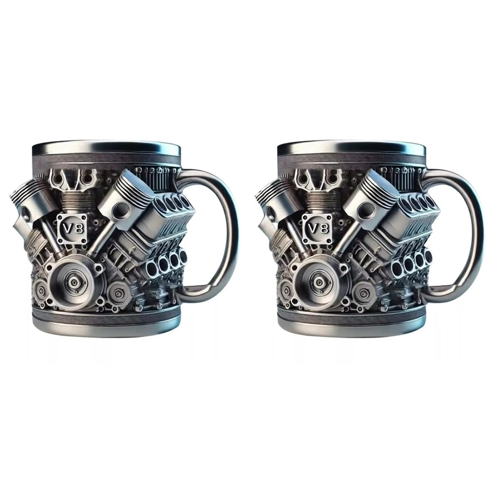 CTRLZS V8 Engines Coffee Mug Stainless Steel Funny for Car Engine Design Coffee Cup Cocktail Mug Tea Cup for Car Enthusiasts 2pcs