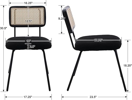 Miniatura 2 de QUINJAY Juego de 4 sillas de comedor de ratán, sillas de comedor tapizadas de caña de sherpa negra con respaldo de ratán, sillas de comedor tejidas
