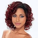 SEVENCOLORS Burgundy Curly Wigs for Black Women Short Ombre Wine Red Wavy Wig Synthetic Hair Natural Looking Curly Bob Wigs