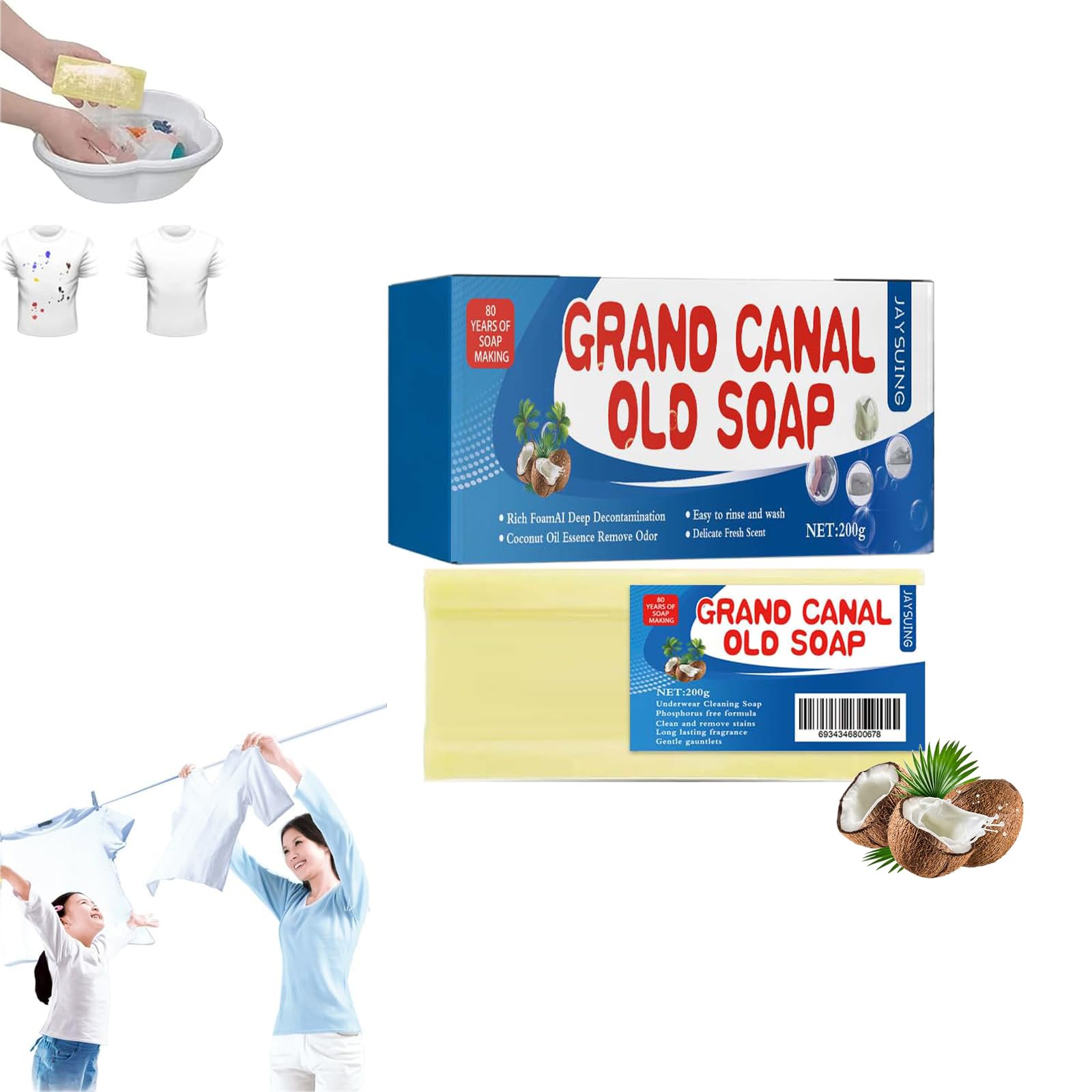 Magic Soap Grand Canal Old Soap, The Magic Soap, Magic Soap Bar Stain Remover, Underwear Cleaning Soap and Remove Stain Clothes, Laundry Bar Soap Stain Remover, Long-Lasting Fragrance (1PCS)
