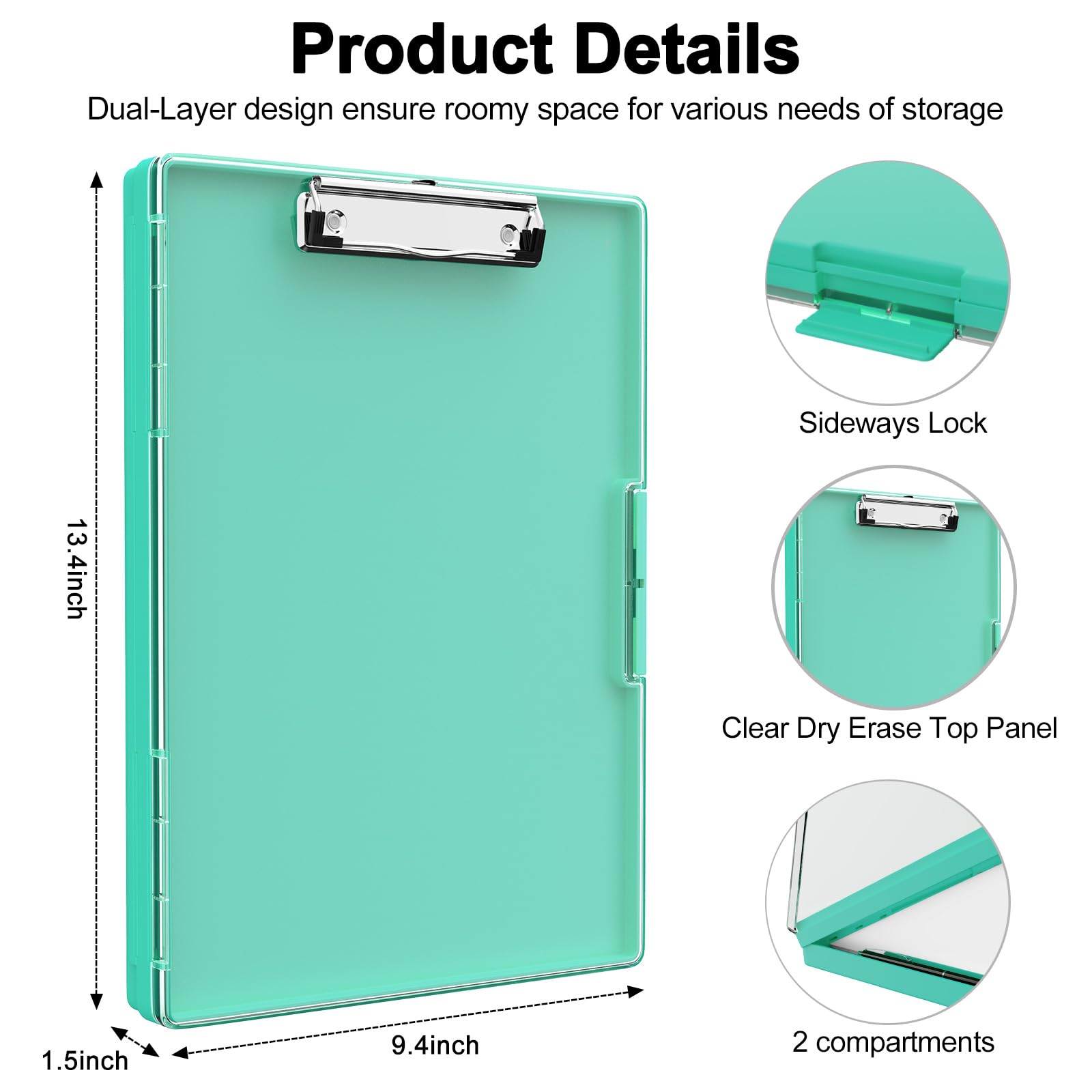 Piasoenc Clipboard with Storage, 8.5 x 11 Clip Boards with 2 Storage Case and A4 Paper Folder, Clear Dry Erase Top Panel - Image 2