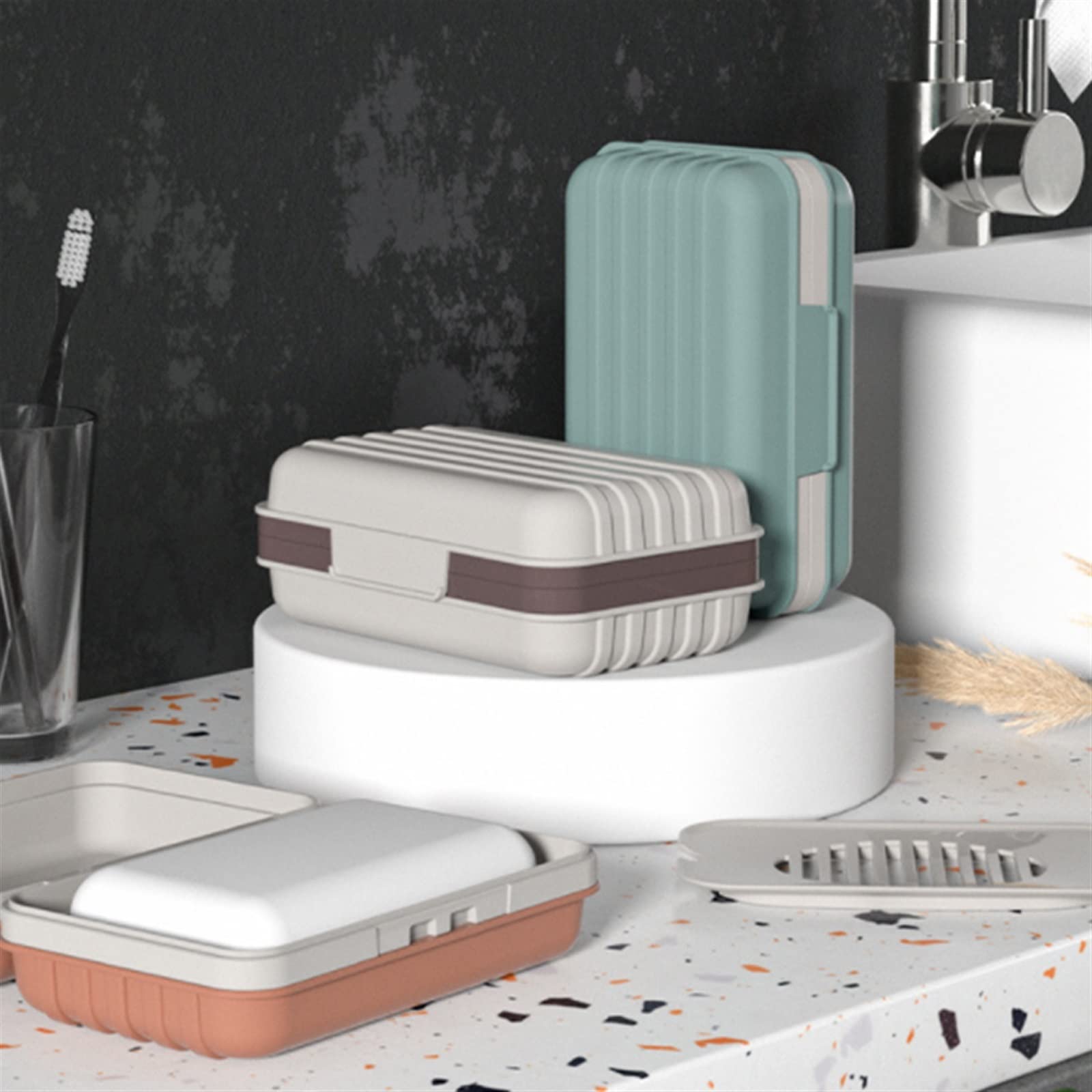 Caja de jabón Jabonera de baño Jabonera de plástico para el hogar con Tapa