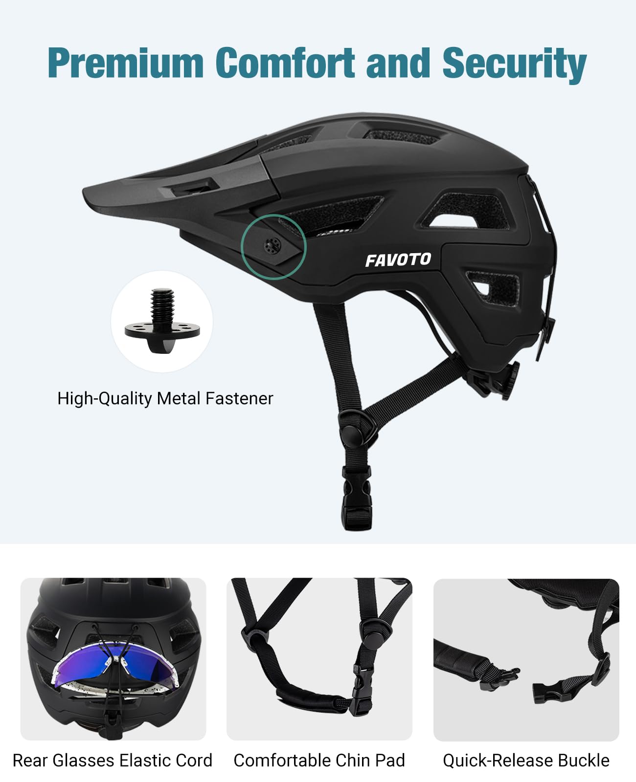 Favoto Casco da Bicicletta Mountain con Visiera - Tecnologia Double Inmould Caschi MTB Ciclismo Leggero per Adulti Certificato CE L 57-61cm Regolabile