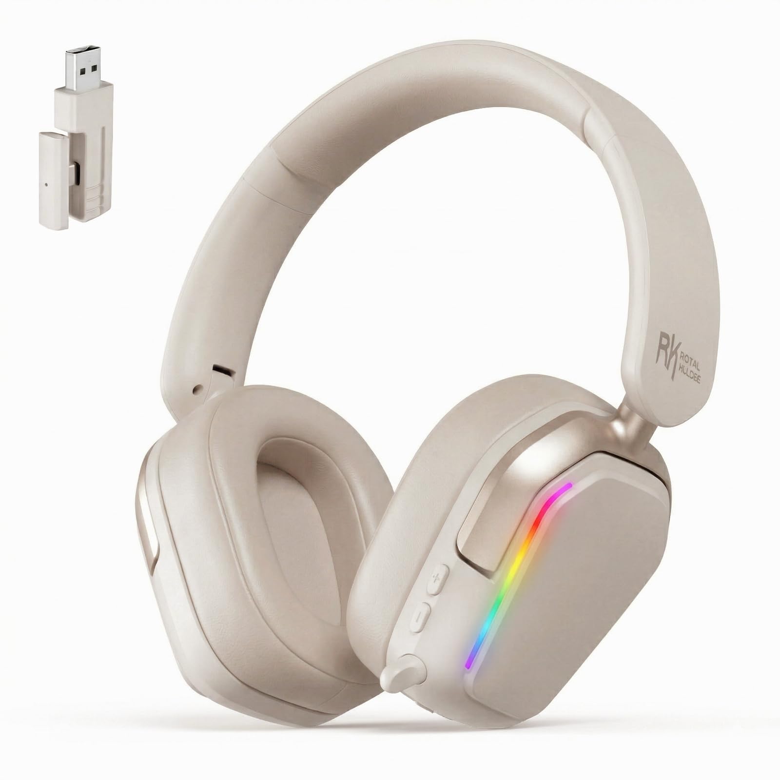 RK Royal Kludge HG101 Wireless Gaming Headset, 7.1 Surround Sound, Stereo Wired Headphones with Retractable Mic, Bluetooth5.3, RGB, Memory Foam Ear Pads, Works with PC, PS4, PS5, Switch, Platinum Grey - 2