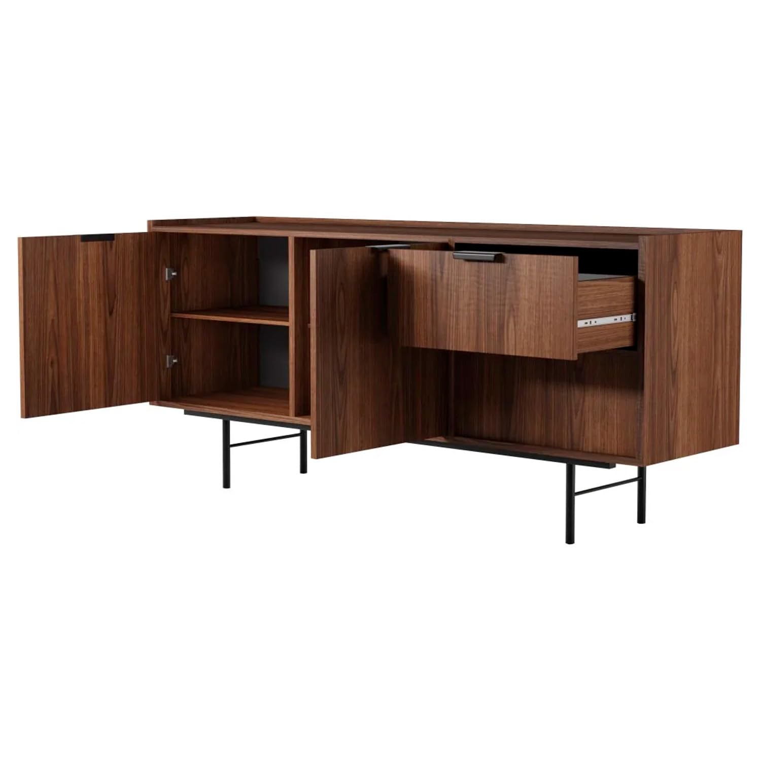 Madia Moderna Con 2 Ante 2 Cassetti E Ripiani Interni Credenza In Melaminico Con Gambe In Metallo Per Soggiorno Sala Da Pranzo Ingresso Ampio Spazio Contenitivo 150 X 40 X 68 Cm Noce