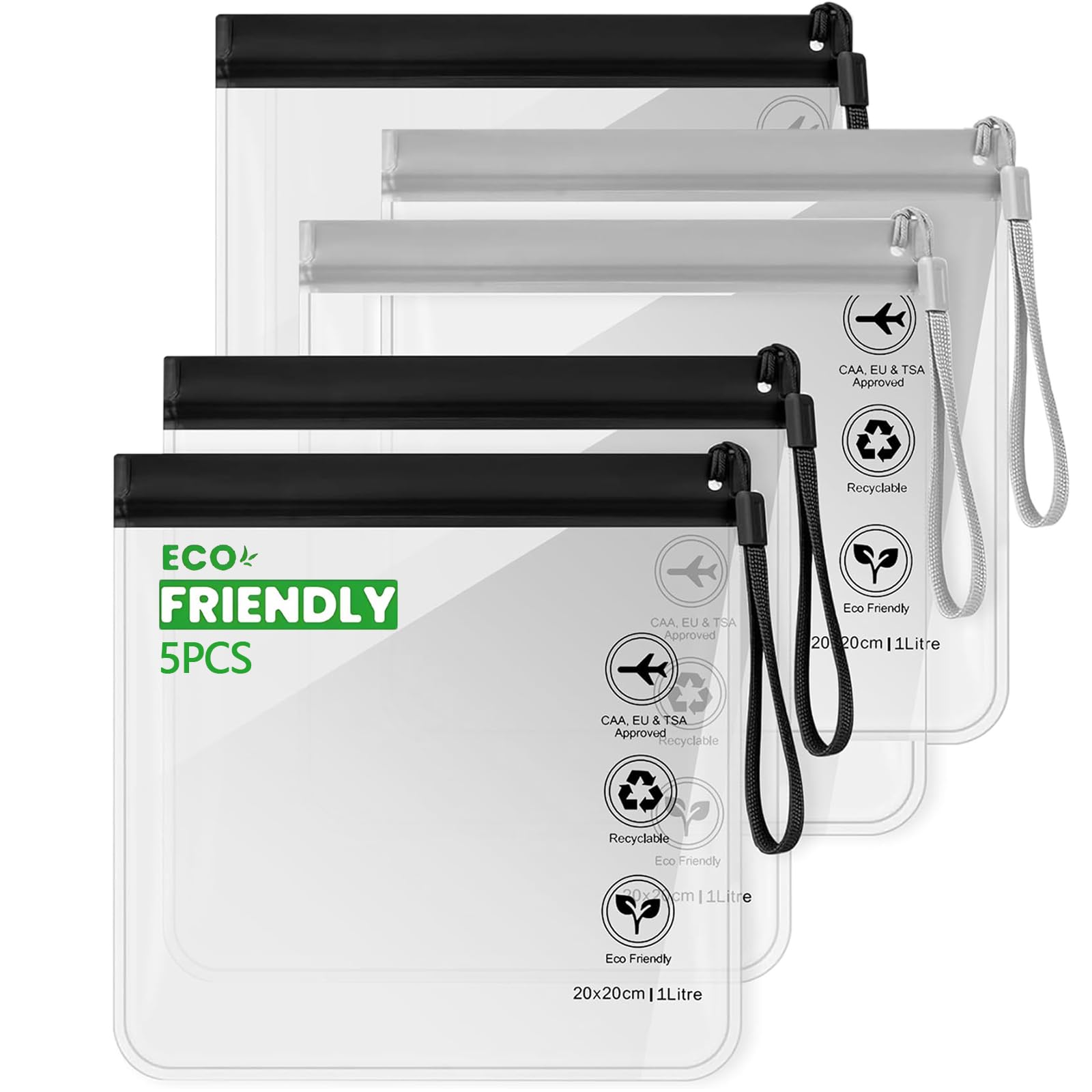 Caija-H Clear Travel Toiletry Bag - Airport Security Liquids Bags, Airport Liquid Bag 20 x 20cm TSA Approved, Travel Accessories/Holiday Essentials Makeup Bags/HangLuggage for Men Women