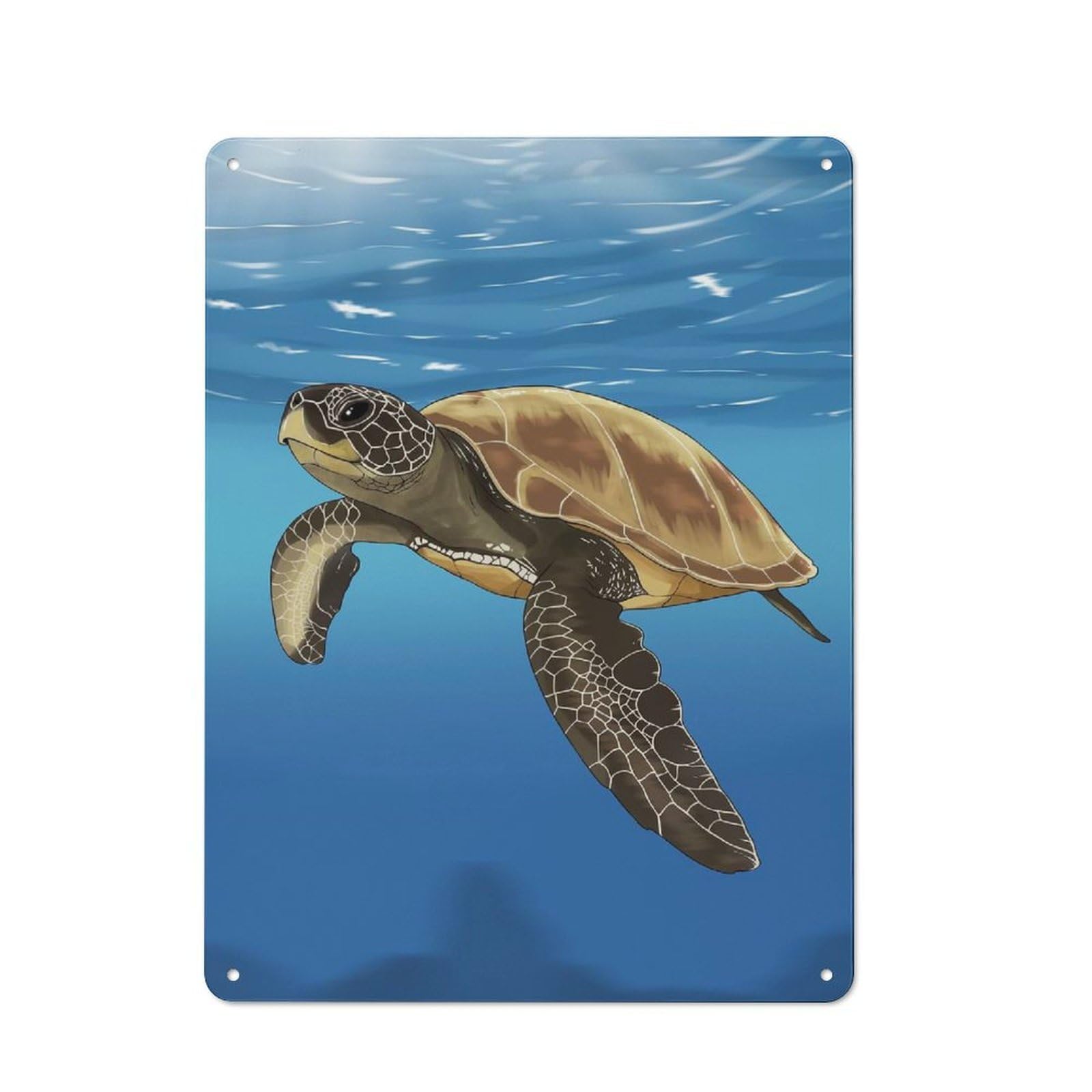Sea Turtle Illustration Country Metal Wall Decor 40x30cm, Tin Wall Plaque for Cottage, Kitchen, Hallway Or Breakfast Nook