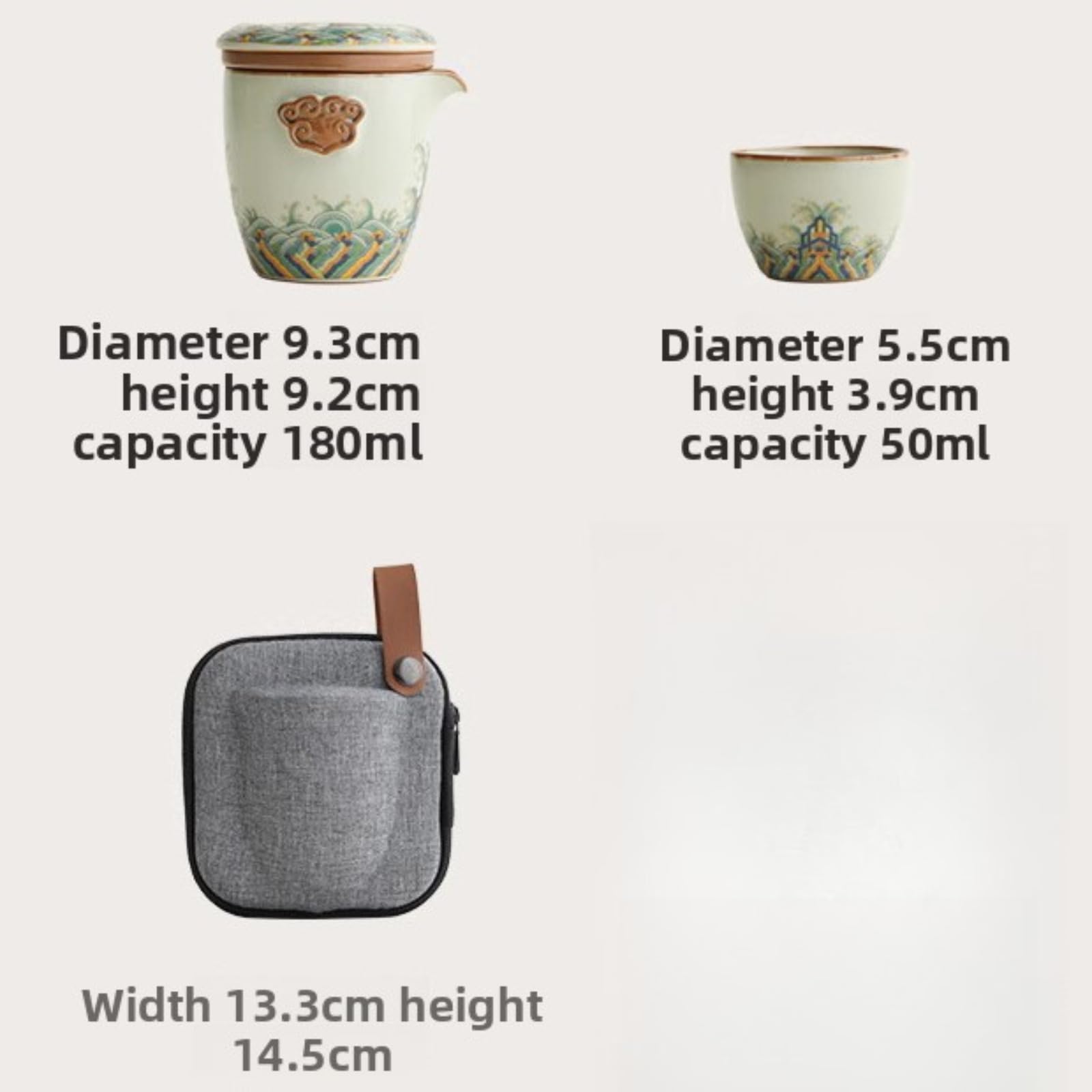 Ru Kiln Travel zestaw do herbaty przenośny zestaw 4 szt., 180 ml 170 g, zaparzacz do herbaty ceramika żaroodporny
