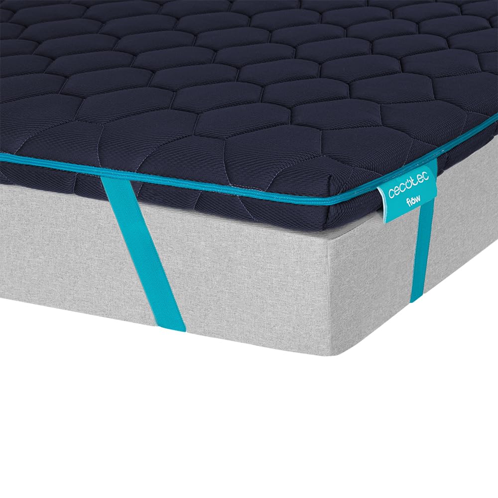 Cecotec Topper Viscoelástico Flow TopDeluxe 90x190. Cubrecolchón Sobrecolchón. Viscoelástica 100% con Acolchado de 7 cm de Altura, 4 Correas Elásticas Antideslizantes, Funda Exterior con Cremallera