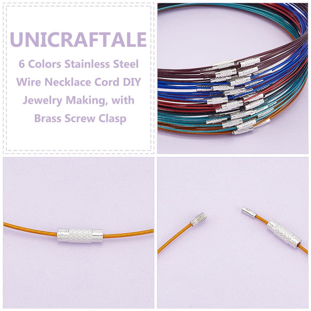 UNICRAFTALE Collana in Acciaio Inossidabile 6 Colori, 60 Pz, 44.5cm, Girocollo con Chiusura a Vite in Ottone, Cordino per Collana, 14.5cm di Diametro