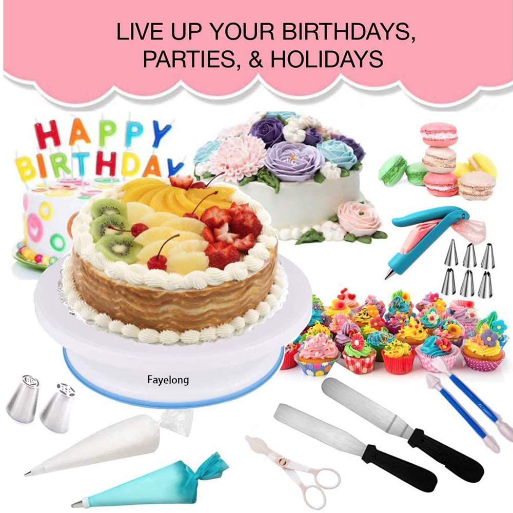 Fayelong Kit Zum Dekorieren Von Kuchen Mit Backzubehör, Satz Mit 220 Teilen, Satz Mit 38 Edelstahl-Zuckergussspitzen, 2 Wiederverwendbaren Kupplungen Und 100 Spritzbeuteln