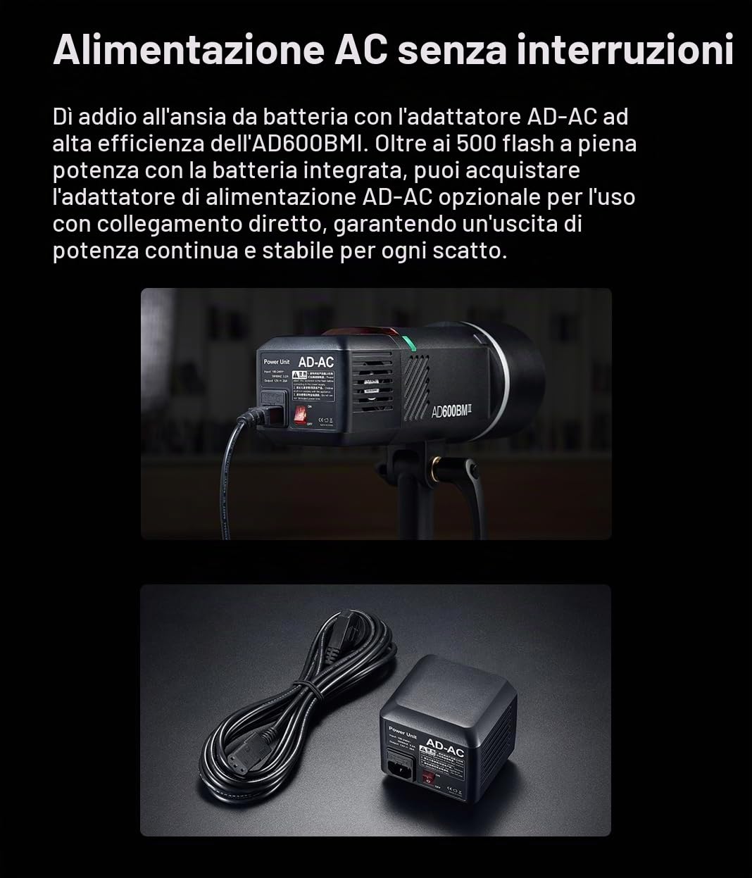 GODOX AD600BMII AD600 BM II 600 W Flash Bowens Mount Flash Speedlite per esterni, 2,4 G Wireless TTL 1/8000 s HSS, 0,01-1,9S Tempo di riciclaggio, 40 W, Luce di modellazione