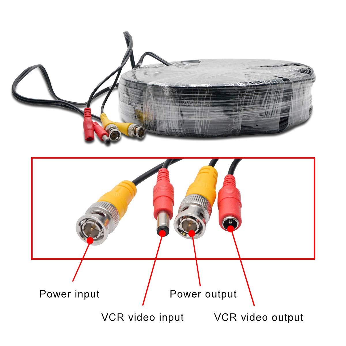Baceyong Cable de alimentación de video BNC de 100M Cable de extensión RCA DC para cámara CCTV Kit de sistema de seguridad DVR