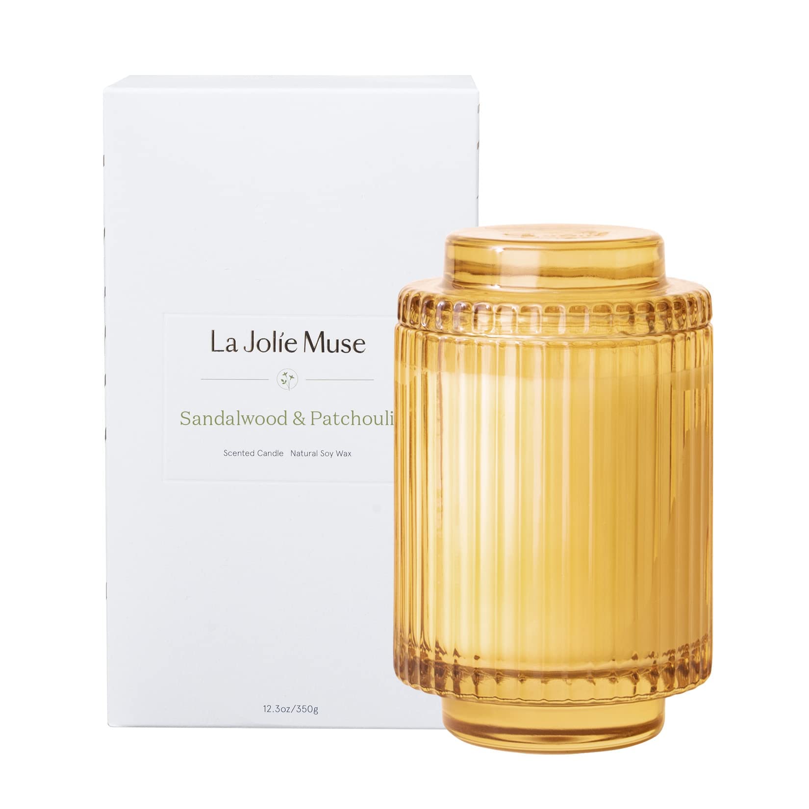 LA JOLIE MUSESandalwood & Patchouli Scented Candle, Candles for Home Scented, Luxury Glass Jar Candles for Gift and Home Decor, 80 Hours Long Burning