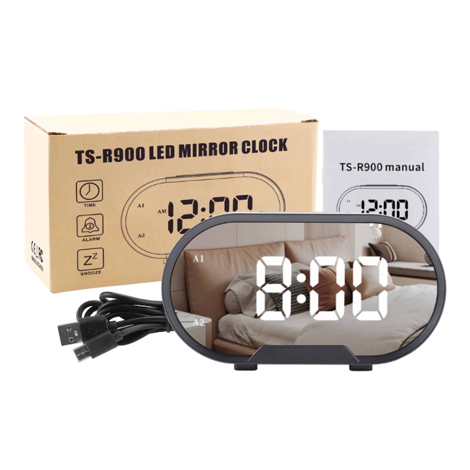 Tsophreniq Modern Digital Clock Compact Alarm Bedside with Adjustable Brightness Small